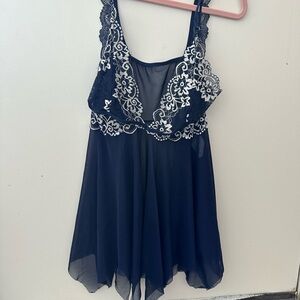 Blue lace open front lingerie